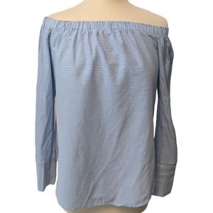 Cremieux Women's Off Shoulder Blue White Striped Top Size Medium